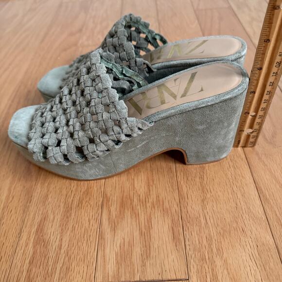 Zara sz 7 green chuncky‎ platform heeled woven slide sandals - Picture 7 of 9